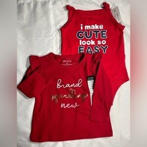 Okie Dokie Baby Girl Shirt Graphic Red Tank Long Sleeve Bundle Size 12 Months